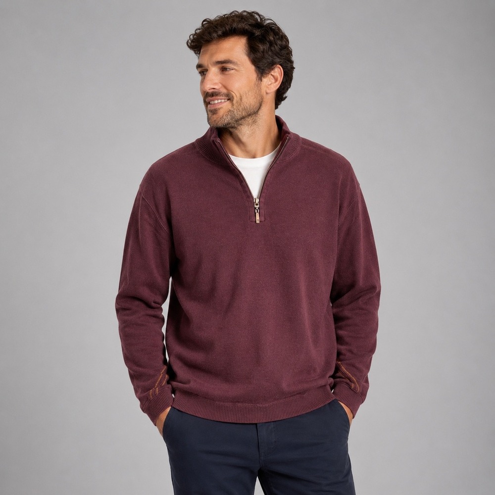 Tommy Bahama Flipshore Sweatshirt Mens L Reversible Half Zip Burgundy Cotton